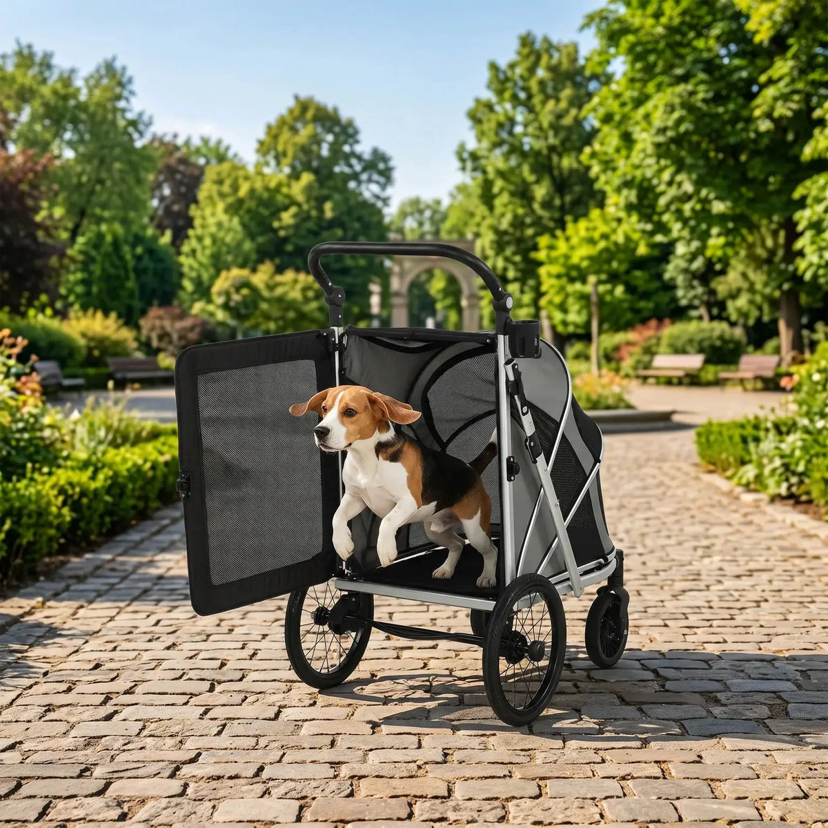 PawHut Dog Stroller, Easy Folding Pet Stroller for Small and Medium Dogs with Shock Absorption, Maximum Load 20 kg, Grey - from PawHut