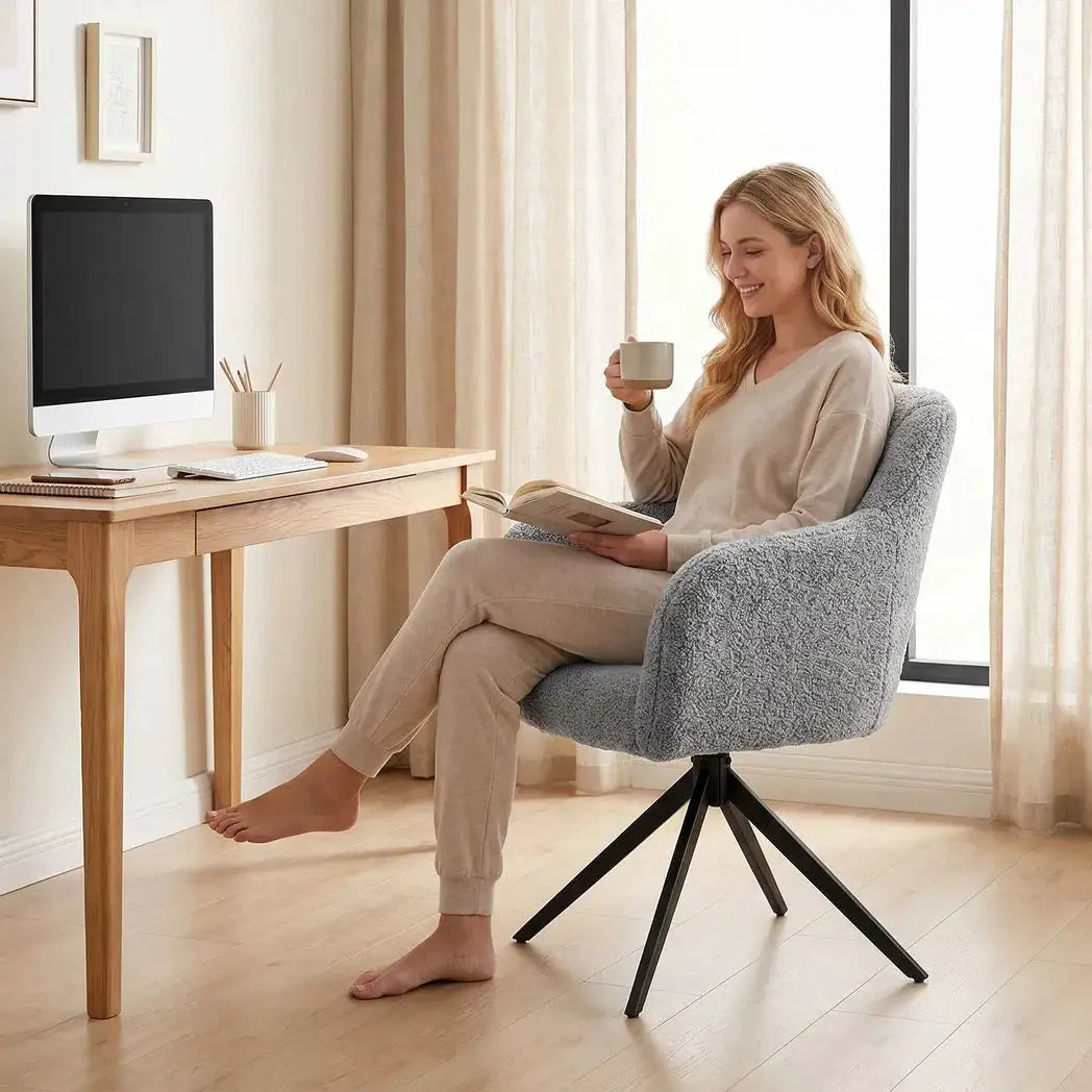 HOMCOM 360 Degree Swivel Accent Chair, Teddy Fleece Armchair, Grey - from HOMCOM