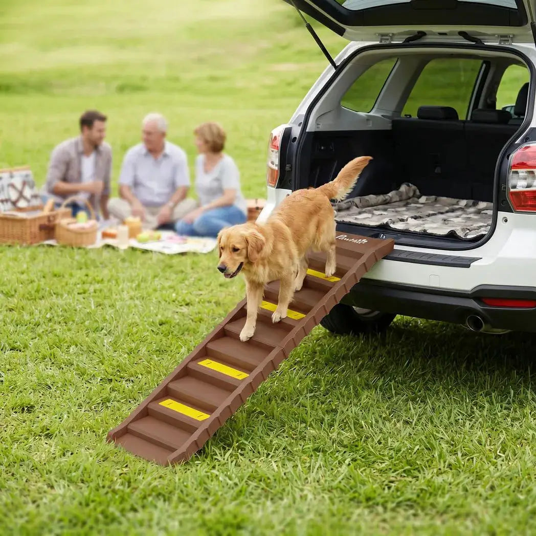 PawHut Dog Car Ramp with Anti-Slip Steps, 10-Steps Pet Stairs for Pets to Access Cars and High Beds, Brown - from PawHut