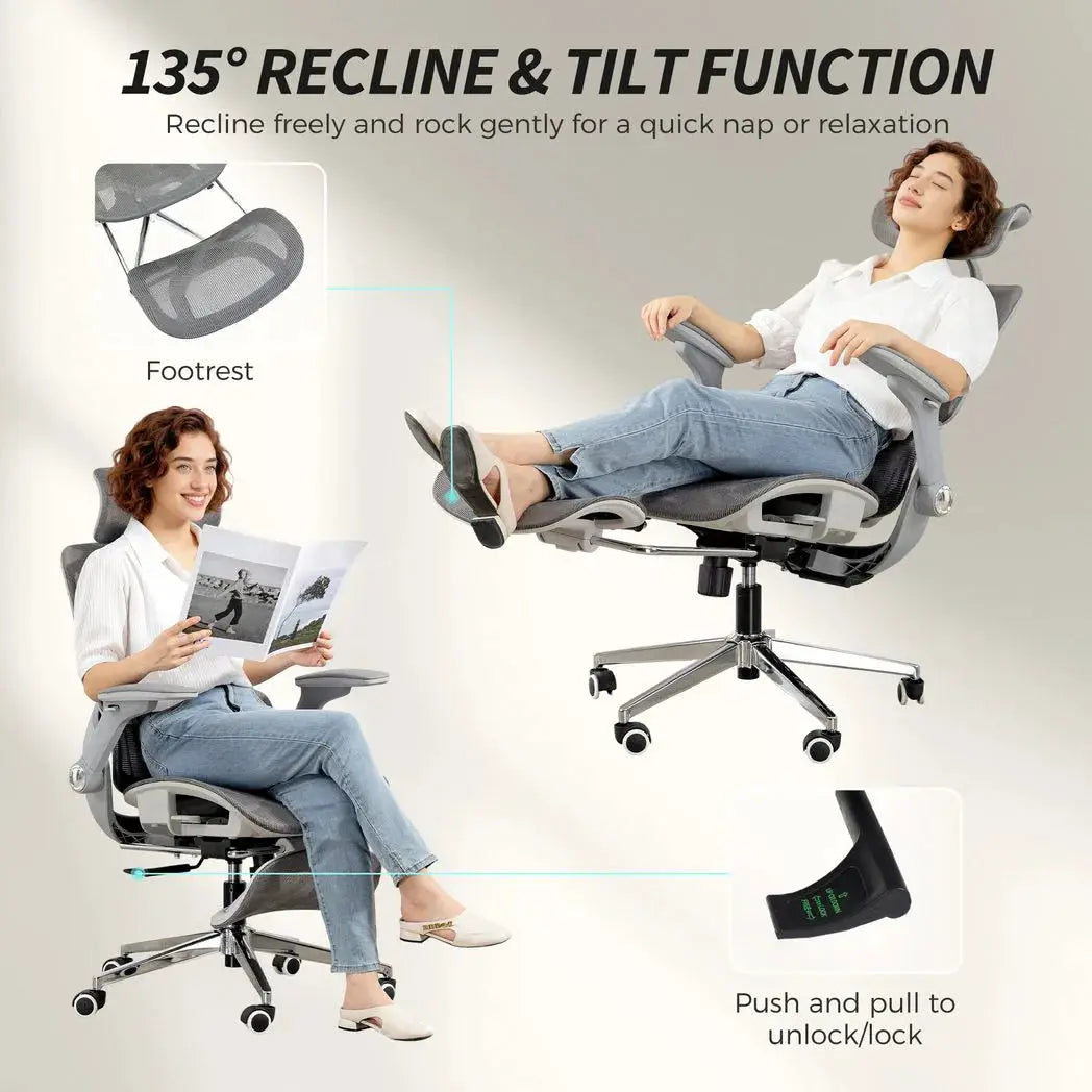 HOMCOM Ergonomic Office Chair, High Back Mesh Desk Chair, Grey - from HOMCOM