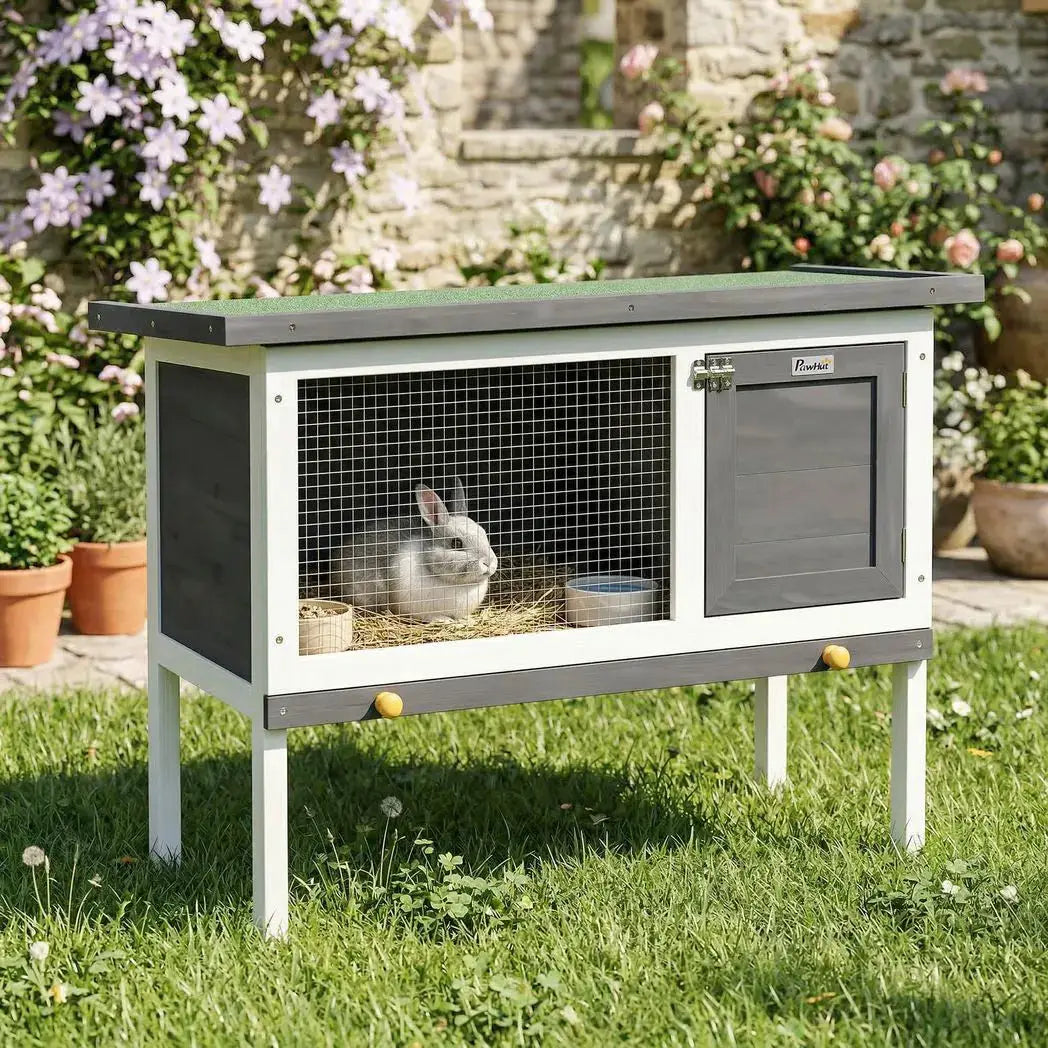 PawHut Wooden Rabbit Hutch, Guinea Pig Hutch with Asphalt Roof, Outdoor Elevated Bunny House for Rabbits, Chinchillas - from PawHut