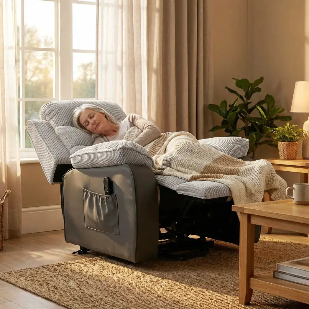 HOMCOM Power Lift Chair for Elderly, Corduroy Recliner with Wide Seat, High Back, USB Port, Side Pockets, Light Grey - from HOMCOM