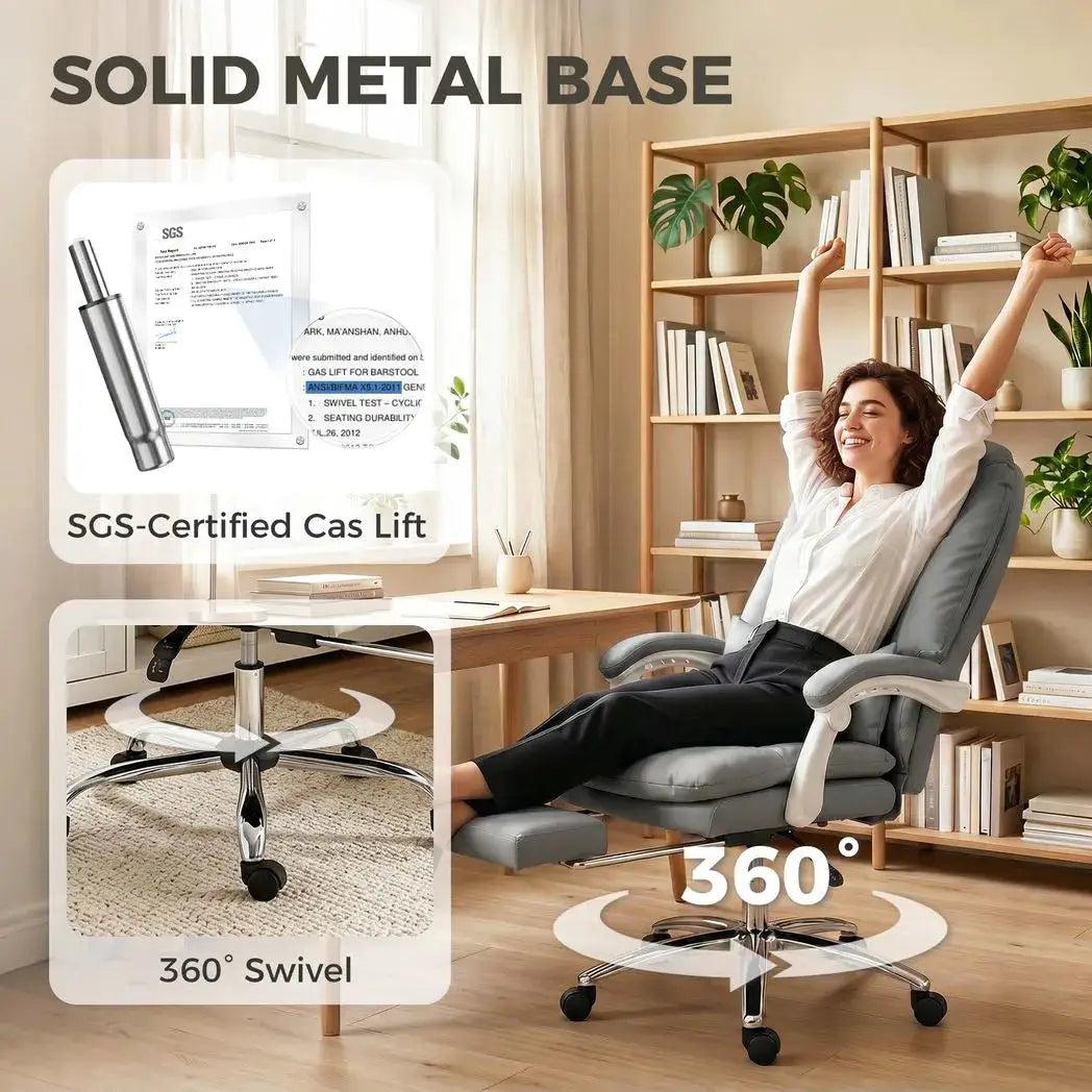 HOMCOM Ergonomic Executive Office Chair, Reclining Desk Chair with Lumbar Support, Footrest, Plush Thick Cushion, Grey - from HOMCOM