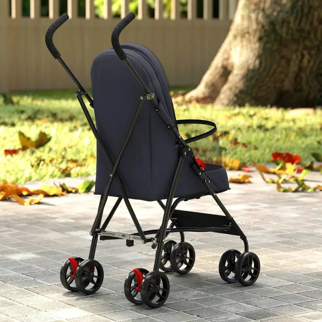 PawHut Dog Stroller, Foldable Cat Dog Pram for Miniature Breeds, Pet Stroller with Brake, Mesh Windows, Dark Grey - from PawHut