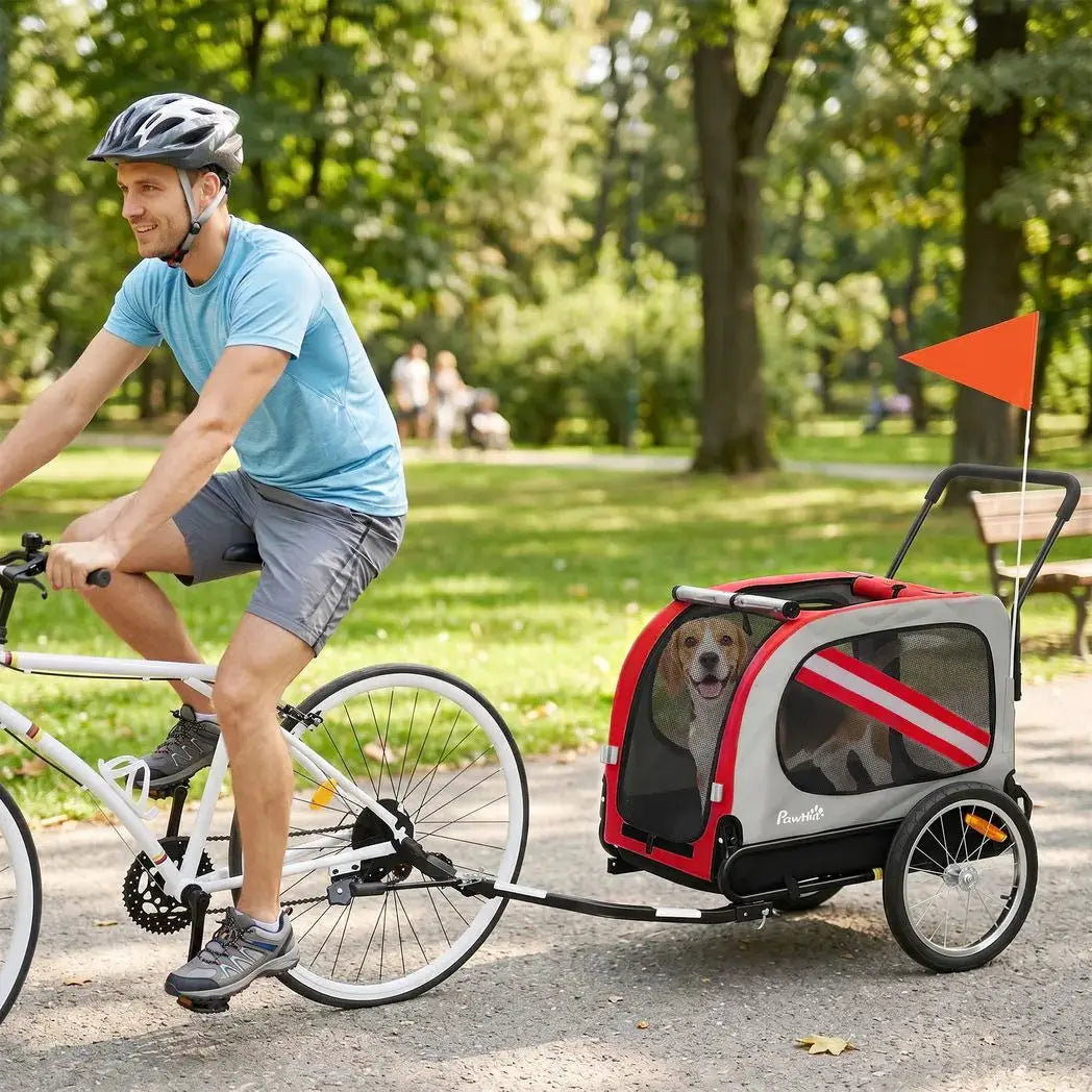 PawHut 2-In-1 Dog Bike Trailer Pet Stroller with Universal Wheel Reflector Flag Red - from PawHut