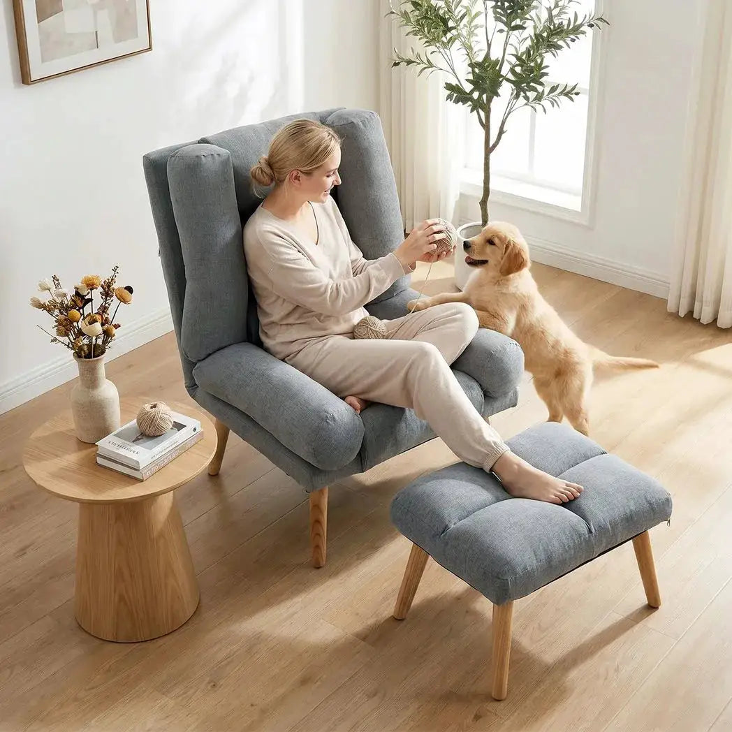 HOMCOM Recliner Chair with Footstool, Recliner Armchair with Adjustable Backrest, Thick Cushion and Wooden Legs, Grey - from HOMCOM