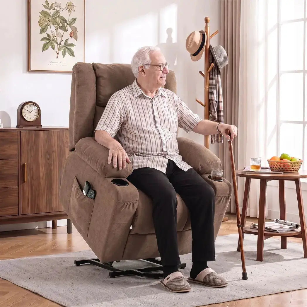 HOMCOM Dual Motor Recliner Chair, 55° Electric Lift Chair for Elderly, Recliner Armchair with Massage and Heat, Brown - from HOMCOM