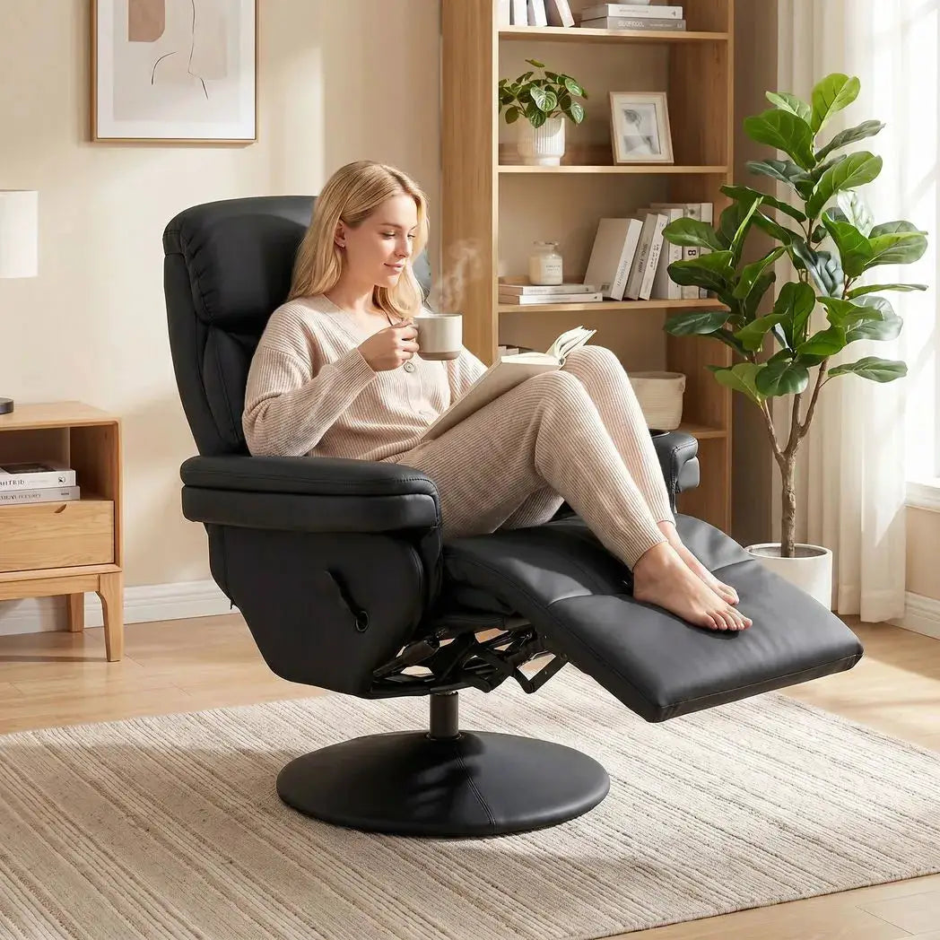 HOMCOM Upholstered Reclining Armchair, Manual Recliner Chair with Footrest and Adjustable Backrest, Black - from HOMCOM