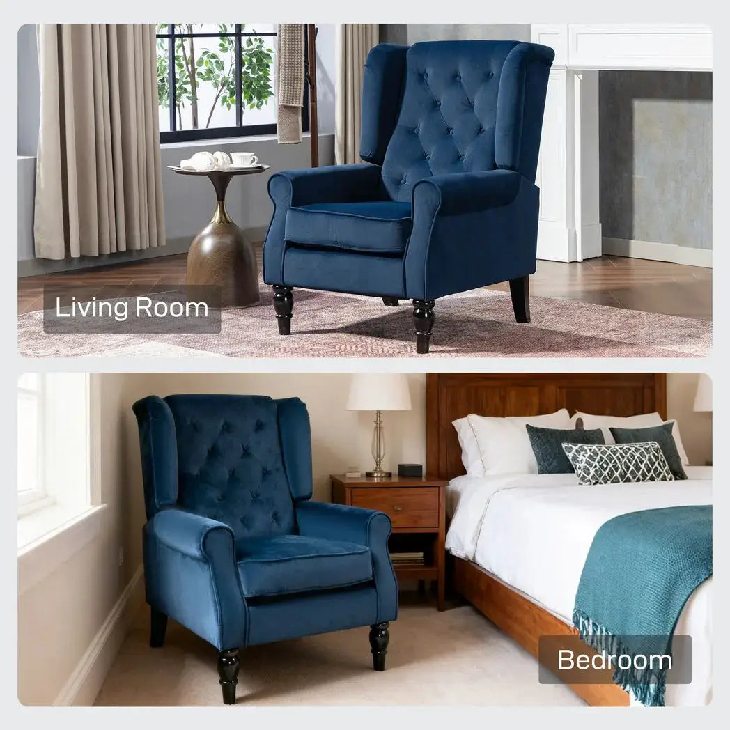 HOMCOM Wingback Accent Chair, Retro Upholstered Button Tufted Occasional Chair for Living Room and Bedroom, Dark Blue - from HOMCOM