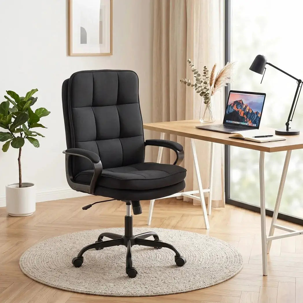 HOMCOM Double Padded Linen-Look Office Chair - Black - from HOMCOM