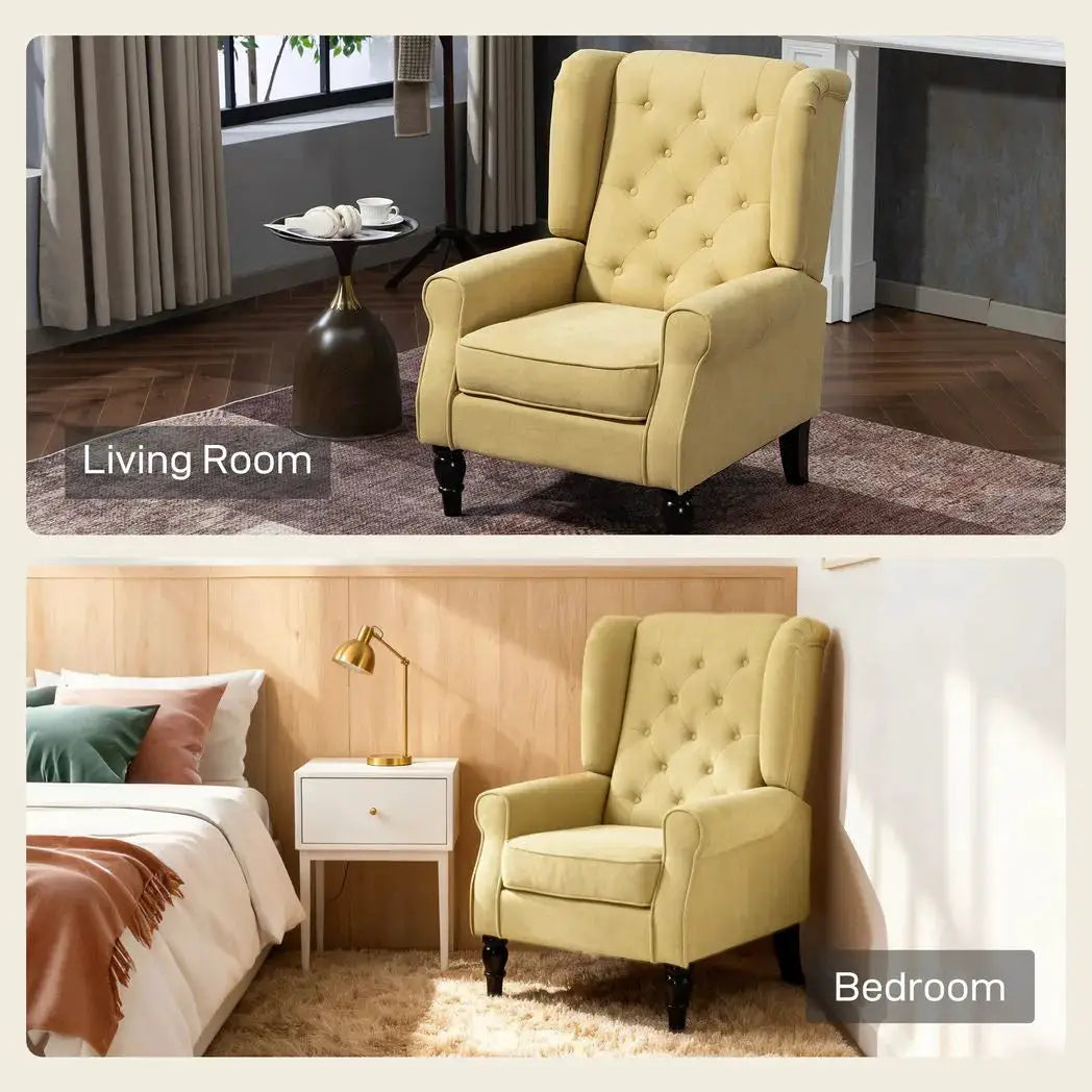 HOMCOM Wingback Accent Chair, Retro Upholstered Button Tufted Occasional Chair for Living Room and Bedroom, Yellow - from HOMCOM