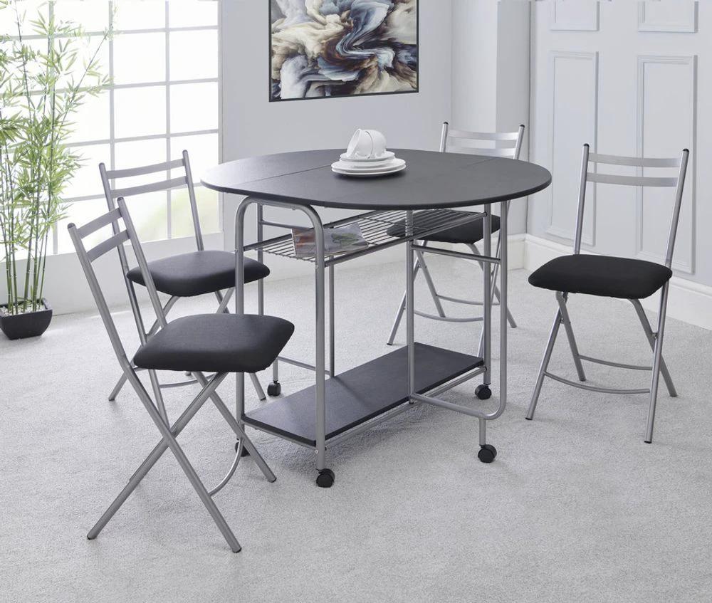 Greenhurst Stowaway 4 seat dining set - black / silver - L115 x D84 x H80cm - Uncategorized Dining Set