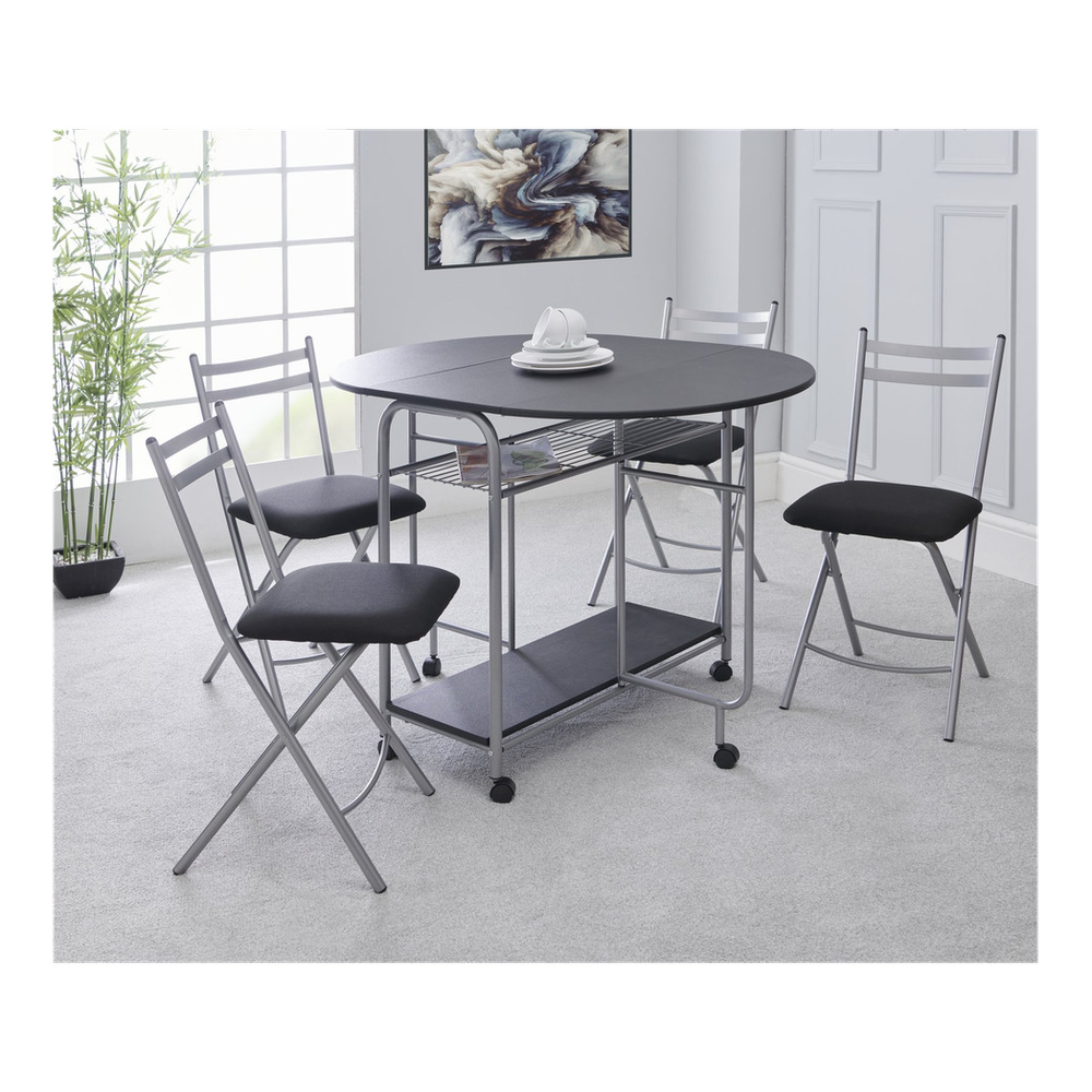 Greenhurst Stowaway 4 seat dining set - black / silver - L115 x D84 x H80cm - Uncategorized Dining Set