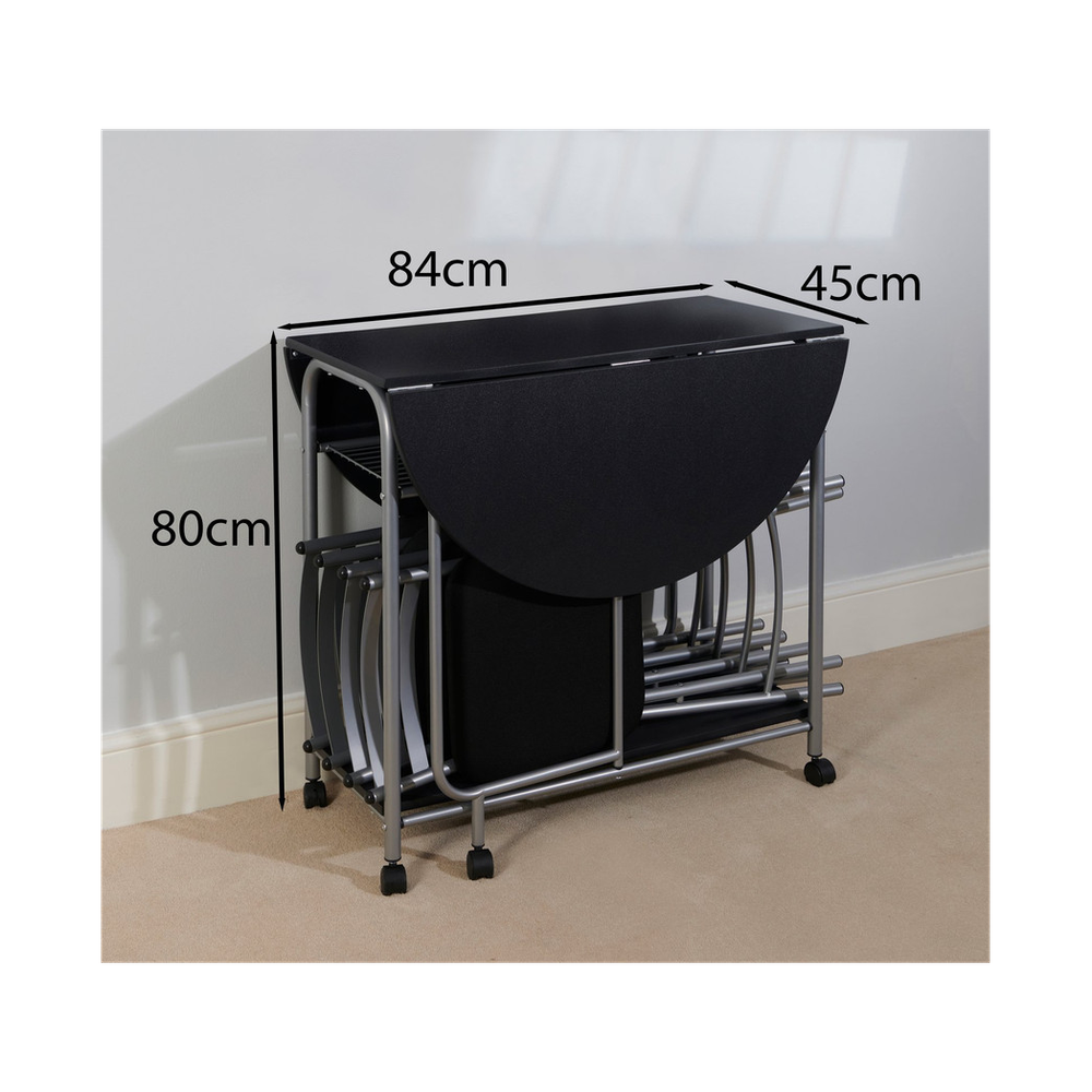 Greenhurst Stowaway 4 seat dining set - black / silver - L115 x D84 x H80cm - Uncategorized Dining Set