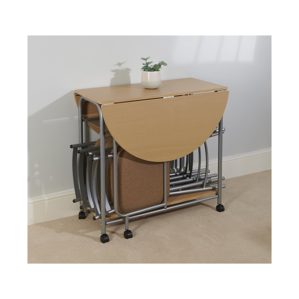 Stowaway 4 seat dining set - Oak / Silver by Greenhurst