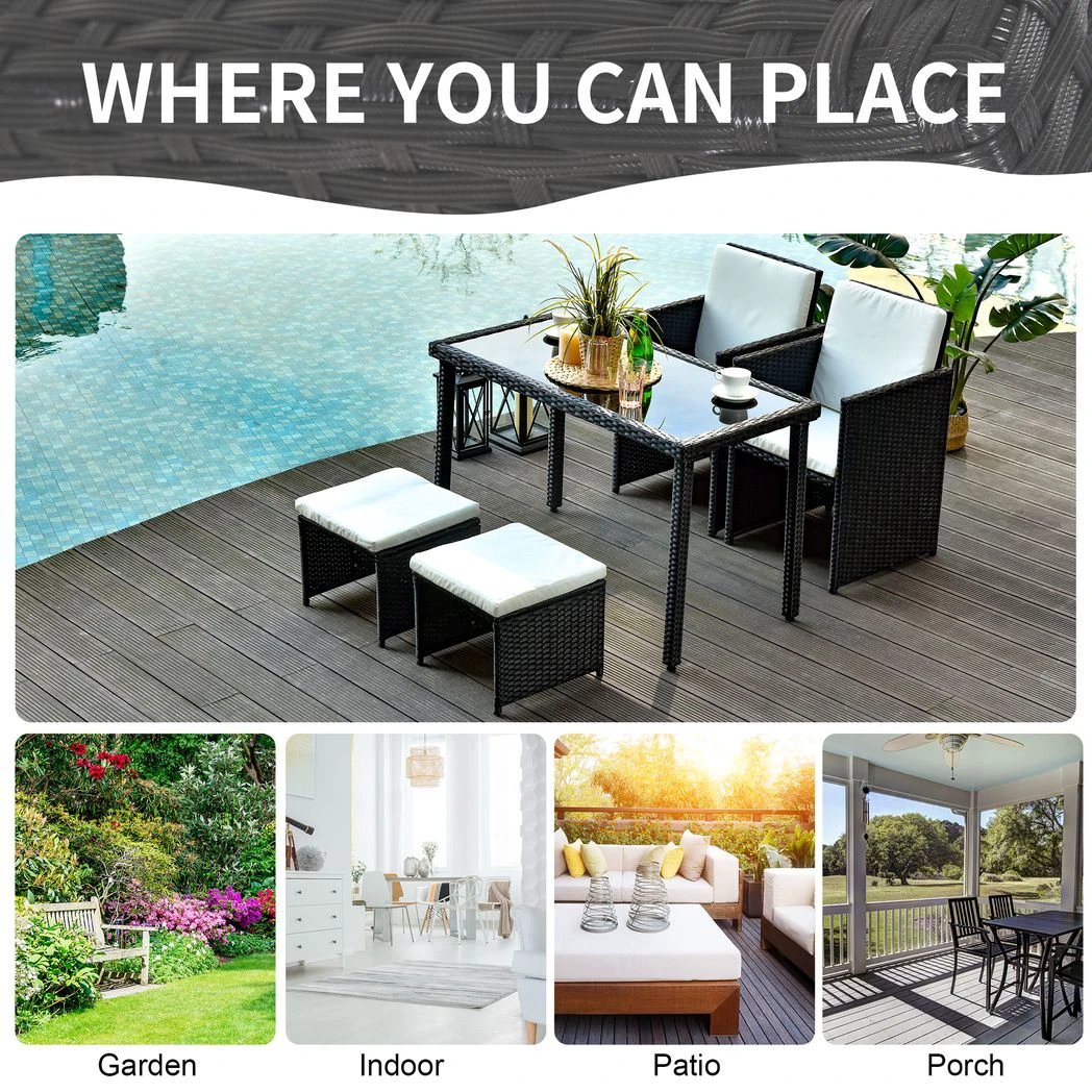 Outsunny 5 PCs Rattan Garden Furniture Wicker Weave Sofa Set Dining Table Chair Footrest - Garden Sofa Sets
