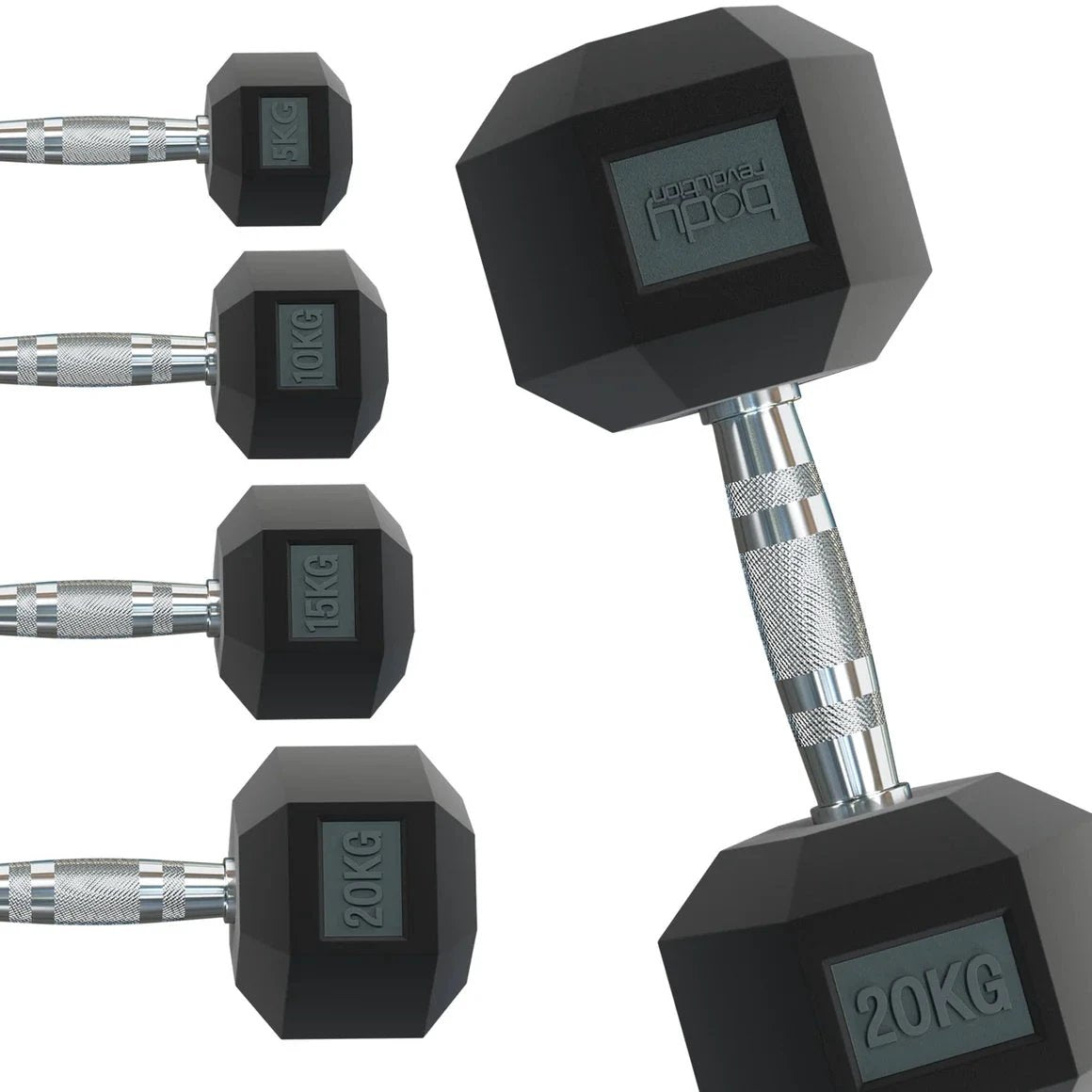 Body Revolution 2 x 22.5kg Hex Dumbbells by Monster Shop