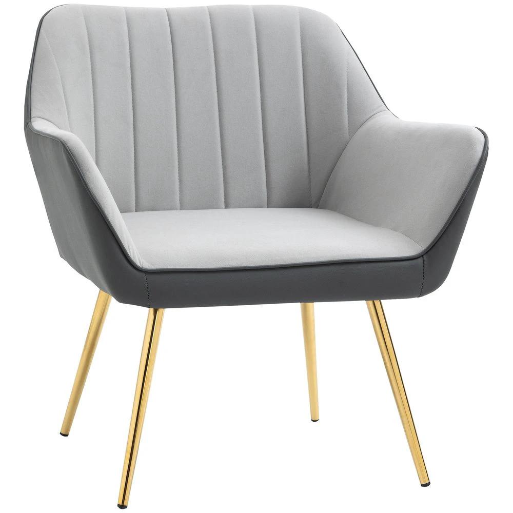 Accent Chairs Velvet Armchairs for Living Room and Bedroom Light Grey by HOMCOM