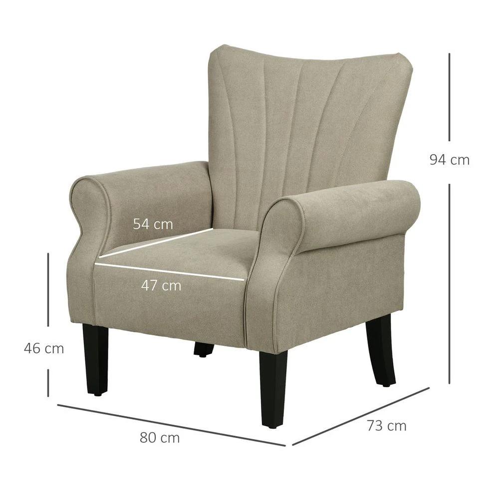 Armchair, Upholstered Modern Accent Chair with Wood Legs, Beige by HOMCOM