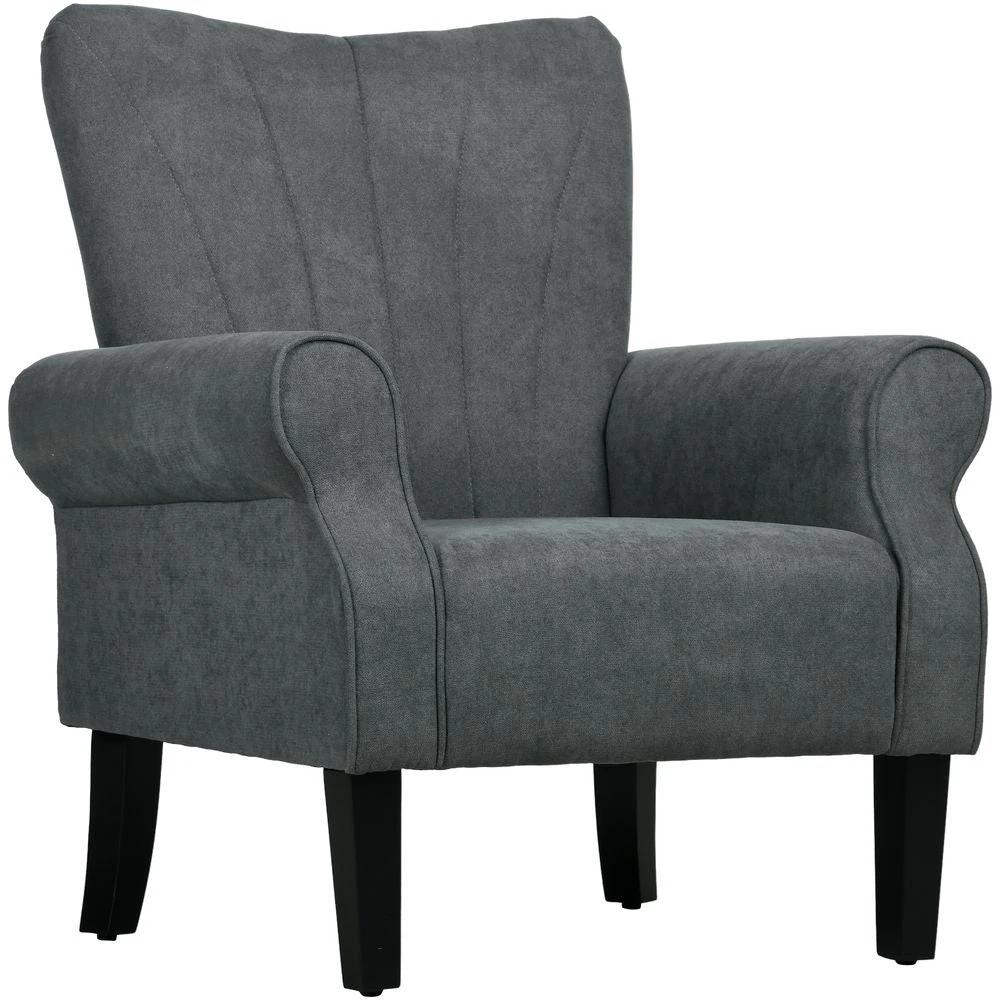 Armchair, Upholstered Modern Accent Chair with Wood Legs, Grey by HOMCOM