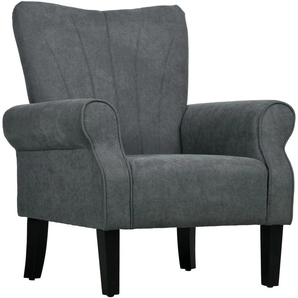 Armchair, Upholstered Modern Accent Chair with Wood Legs, Grey by HOMCOM