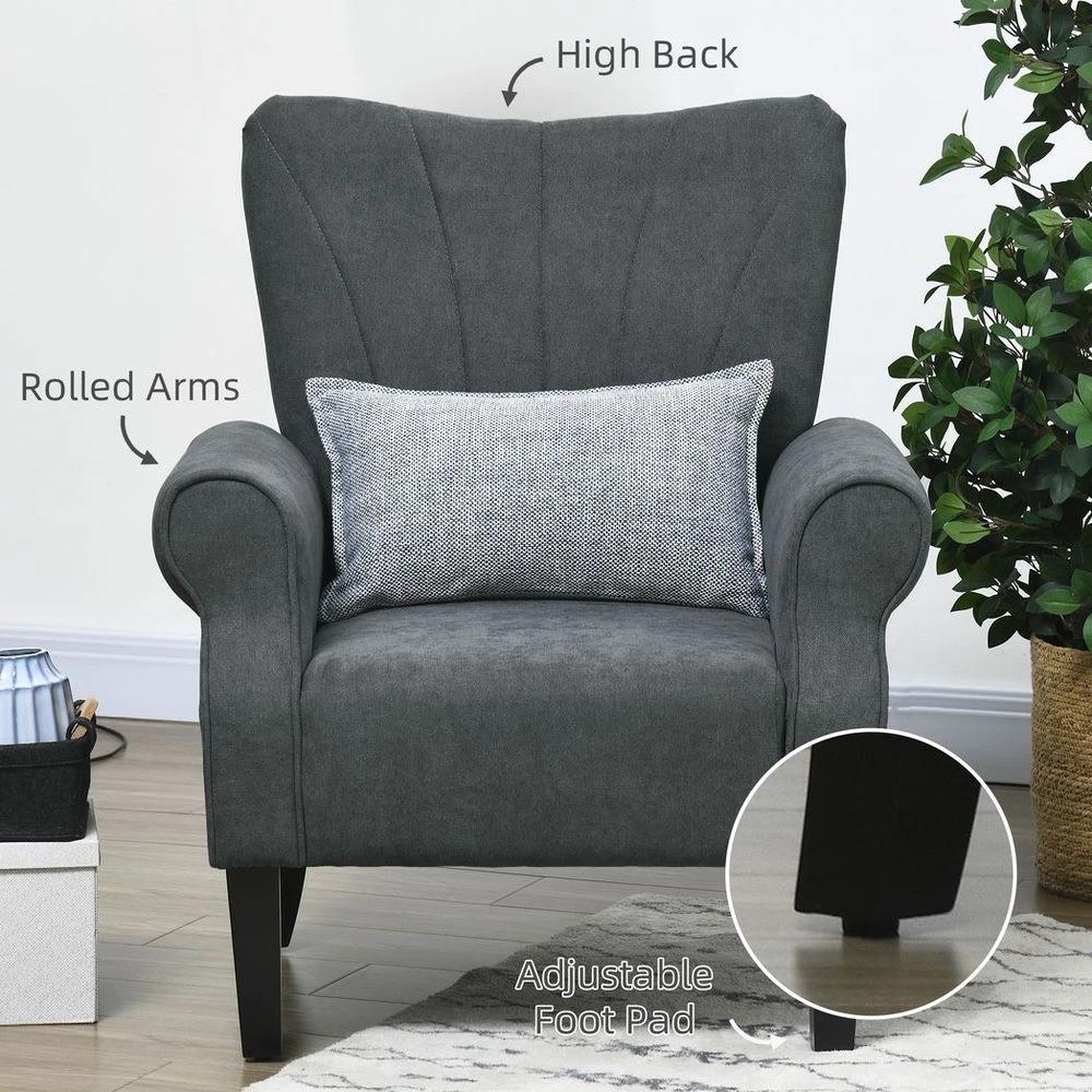 Armchair, Upholstered Modern Accent Chair with Wood Legs, Grey by HOMCOM