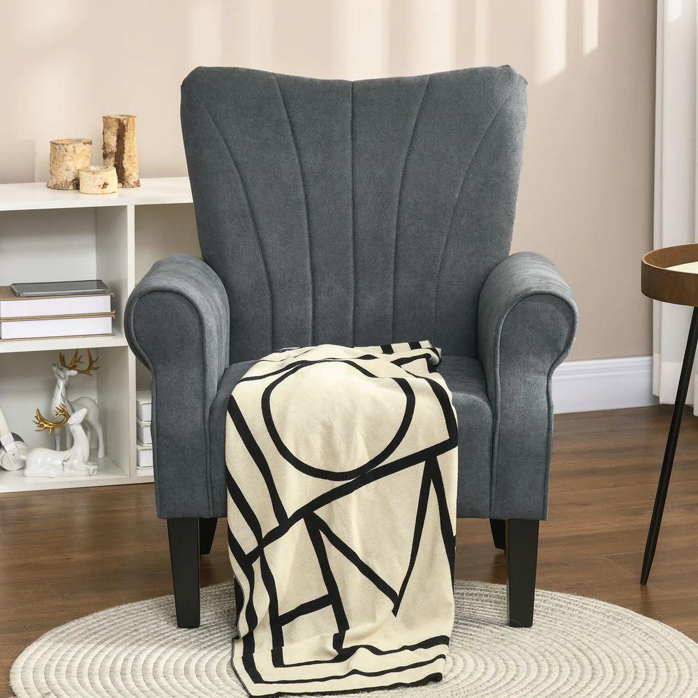 Armchair, Upholstered Modern Accent Chair with Wood Legs, Grey by HOMCOM
