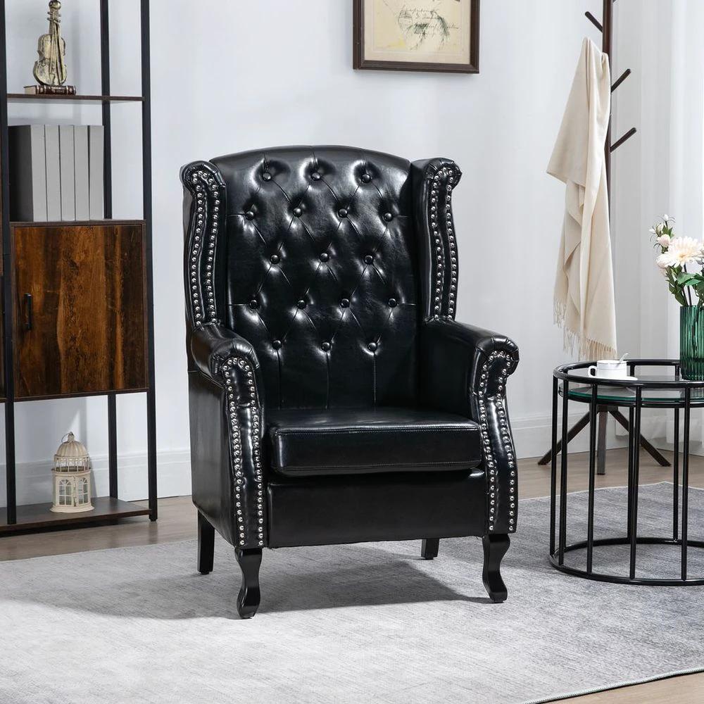 Chesterfield-style Wing Back Armchair Tufted Accent Chair Black by HOMCOM