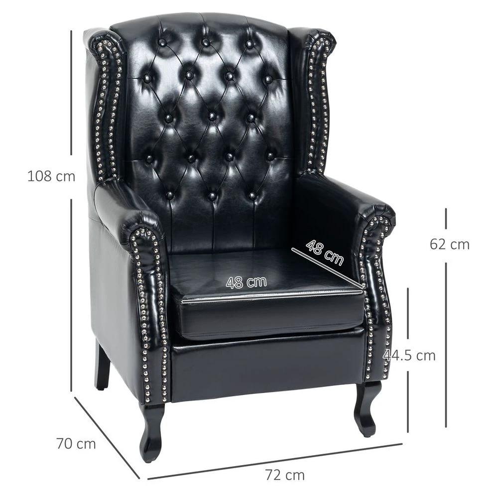 Chesterfield-style Wing Back Armchair Tufted Accent Chair Black by HOMCOM