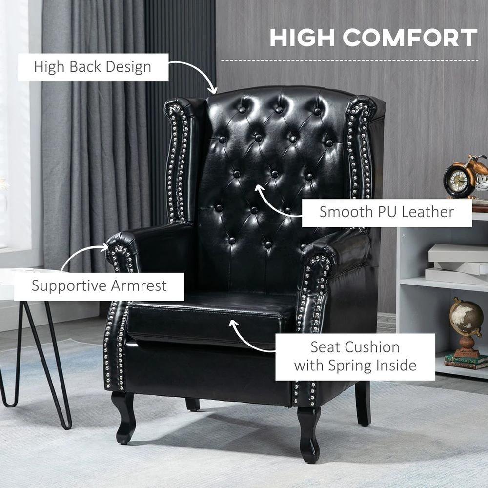 Chesterfield-style Wing Back Armchair Tufted Accent Chair Black by HOMCOM