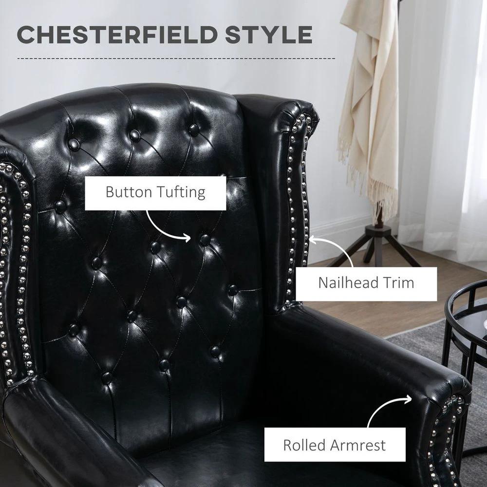 Chesterfield-style Wing Back Armchair Tufted Accent Chair Black by HOMCOM