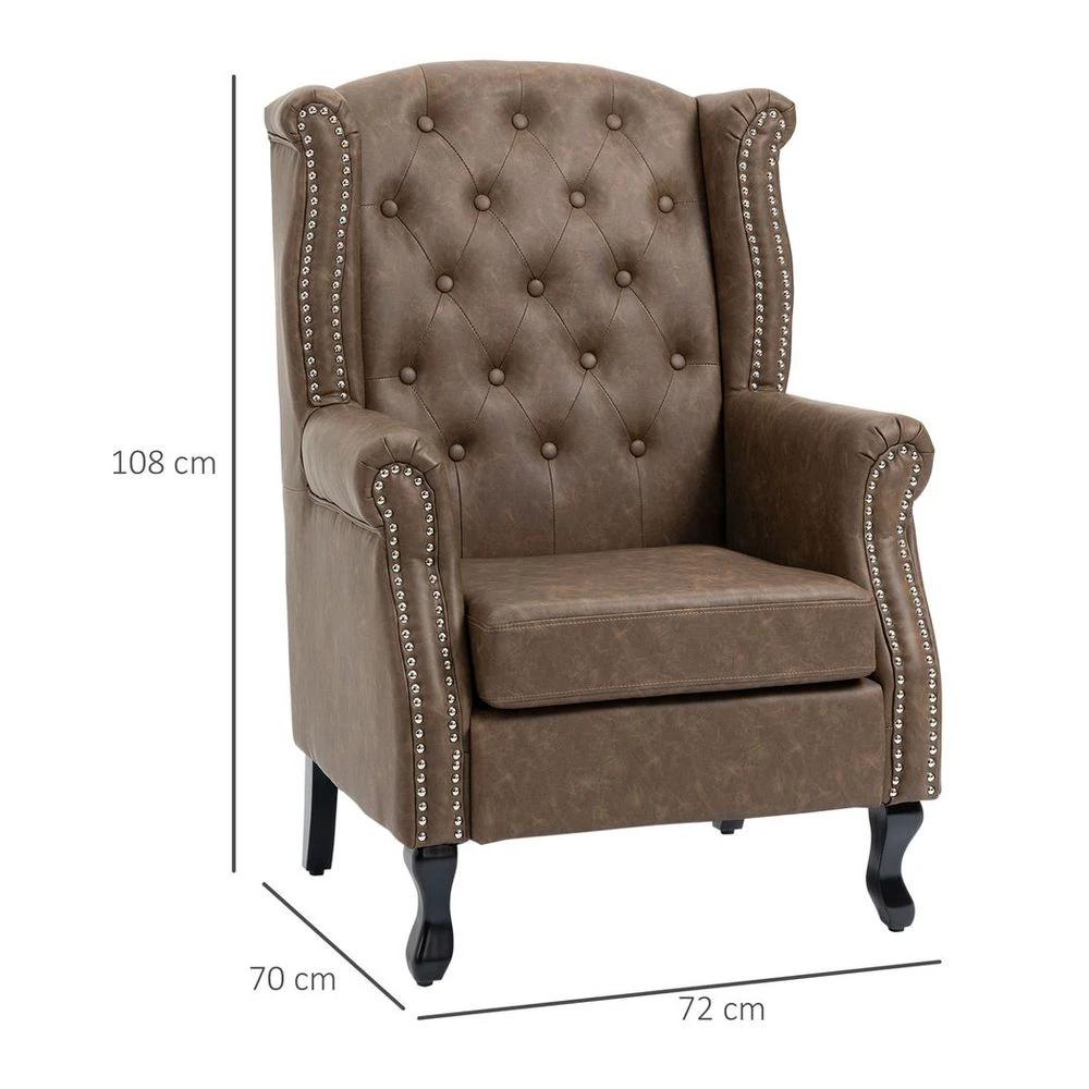 Chesterfield-style Wing Back Armchair Tufted Accent Chair Brown by HOMCOM