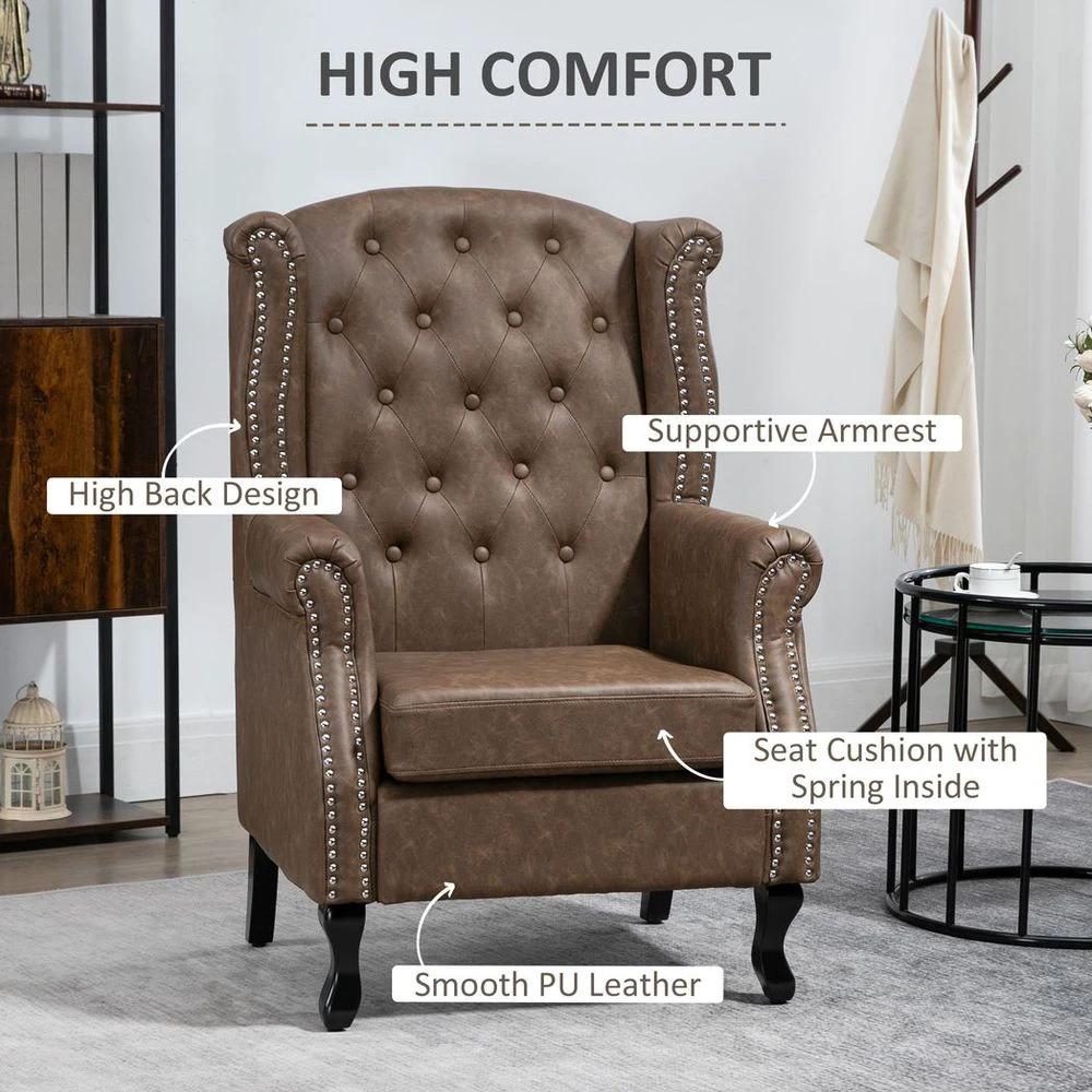 Chesterfield-style Wing Back Armchair Tufted Accent Chair Brown by HOMCOM