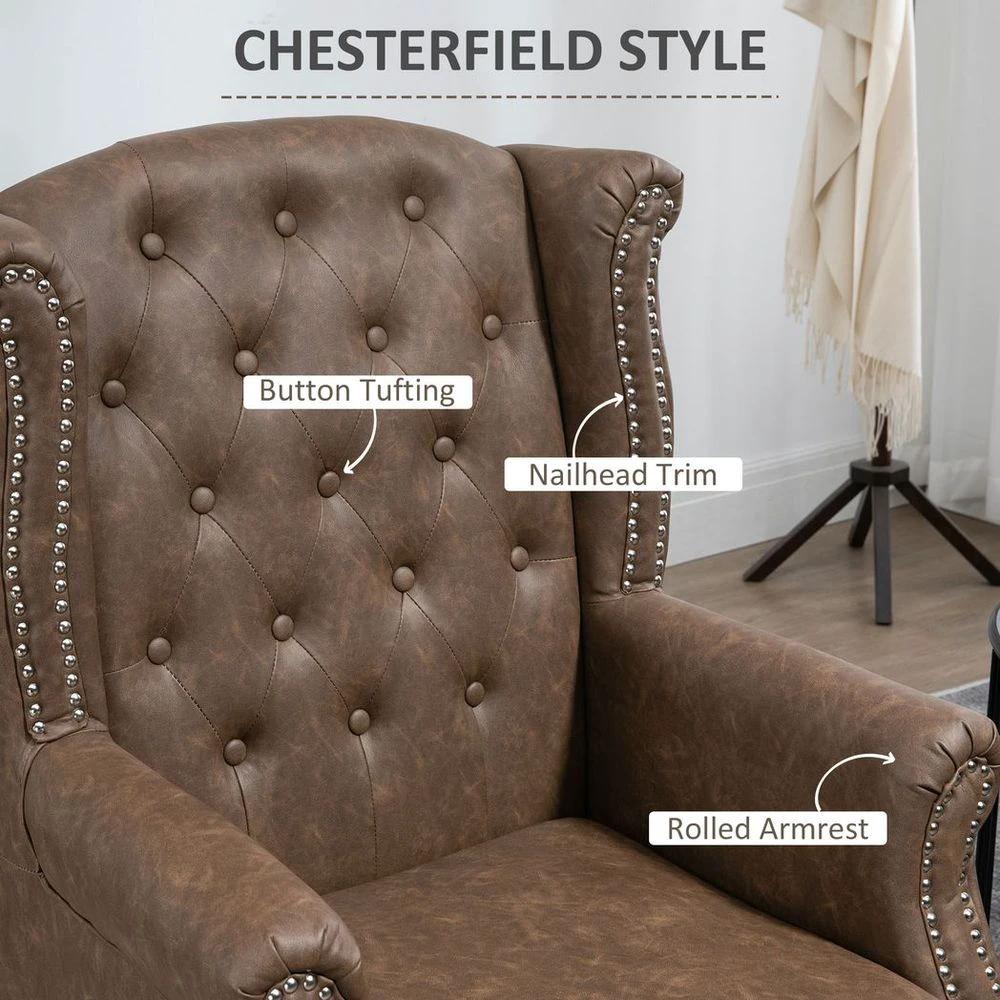 Chesterfield-style Wing Back Armchair Tufted Accent Chair Brown by HOMCOM