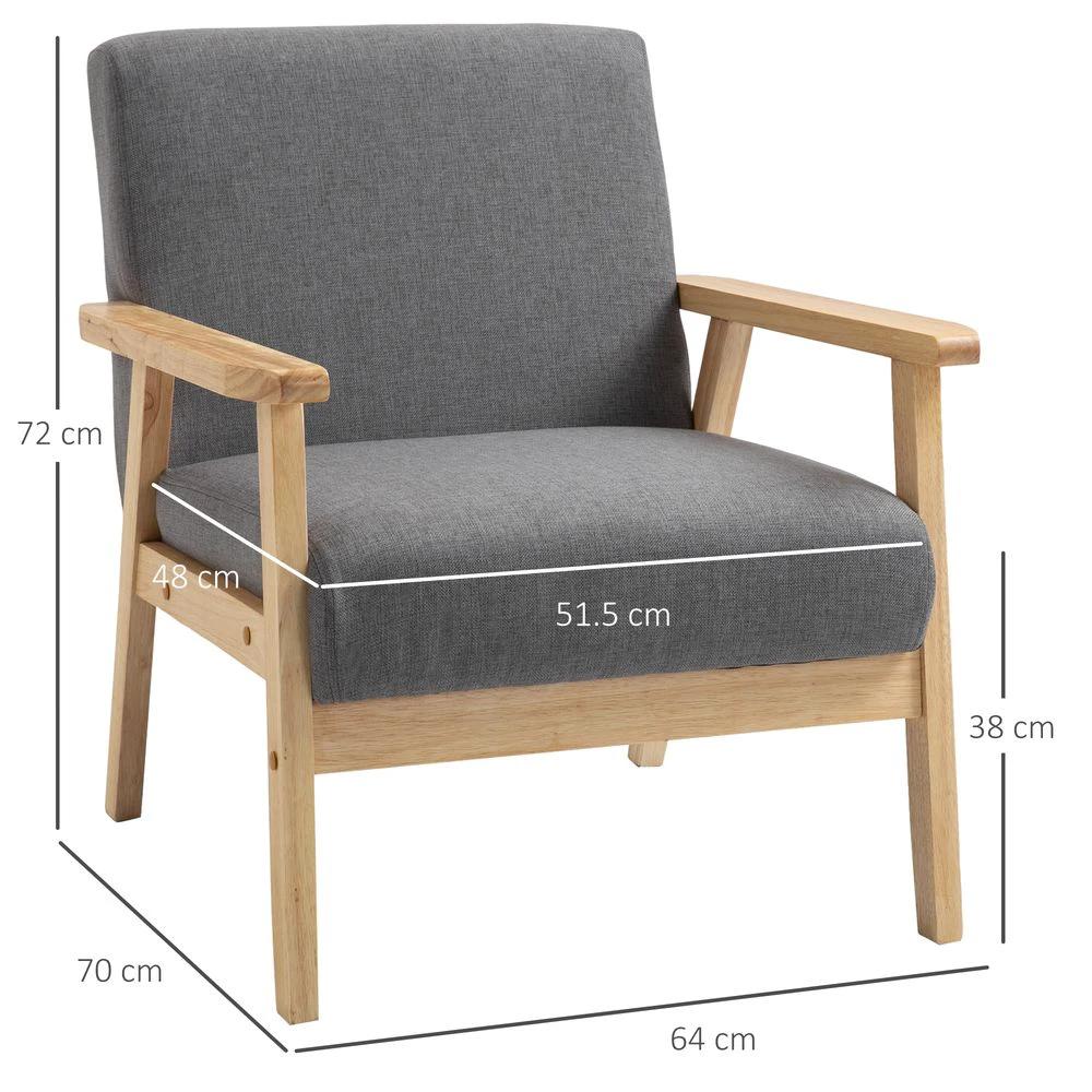 Linen Upholstered Pine Wood Accent Armchair Grey/Oak by HOMCOM