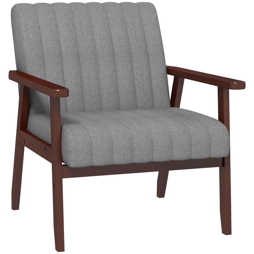 Modern Accent Chair Upholstered Armchair for Bedroom Living Room Grey by HOMCOM