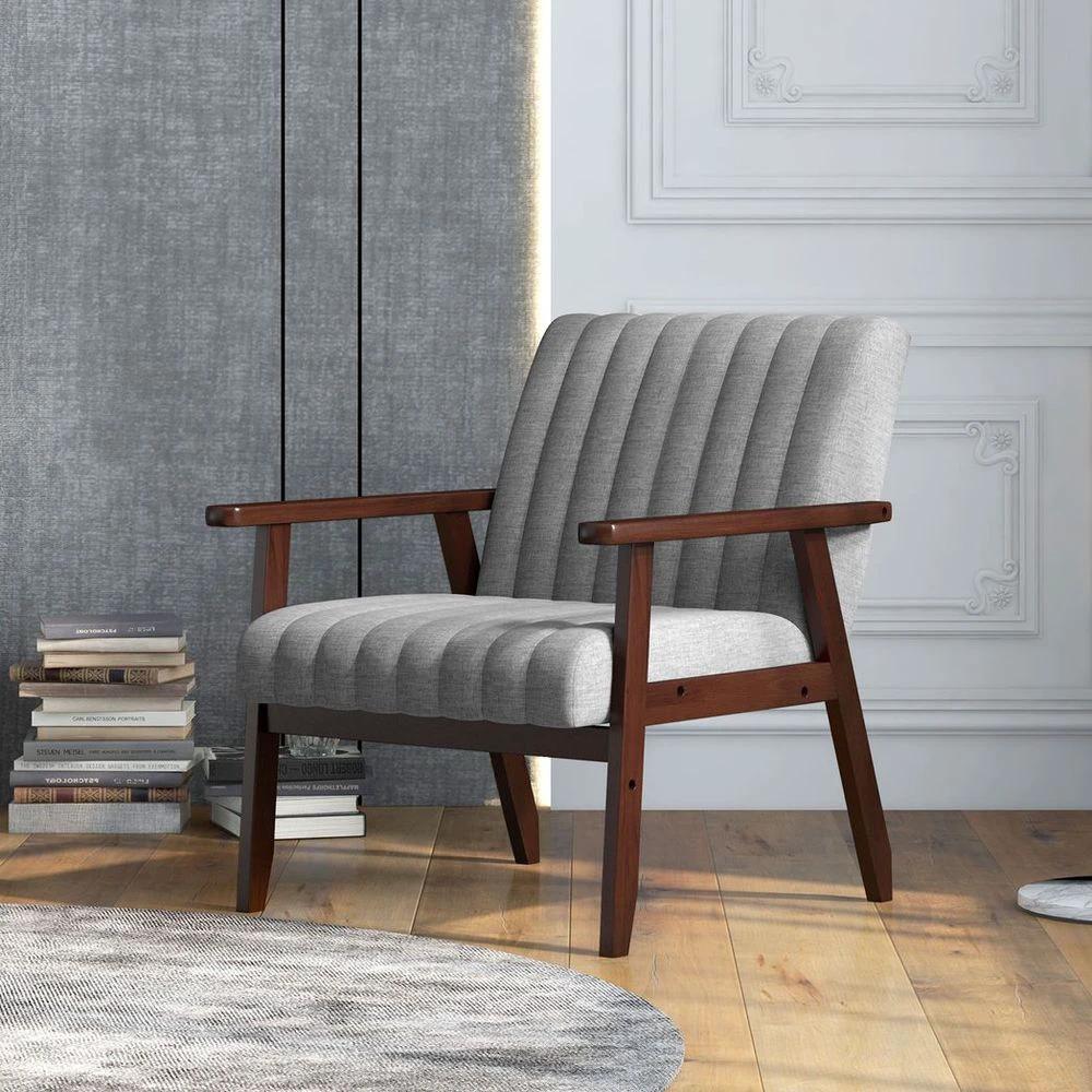Modern Accent Chair Upholstered Armchair for Bedroom Living Room Grey by HOMCOM