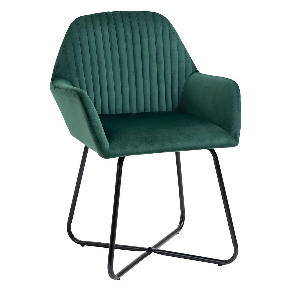Modern Accent Chair Velvet-Feel Upholstered Lounge Armchair Metal Base Green by HOMCOM