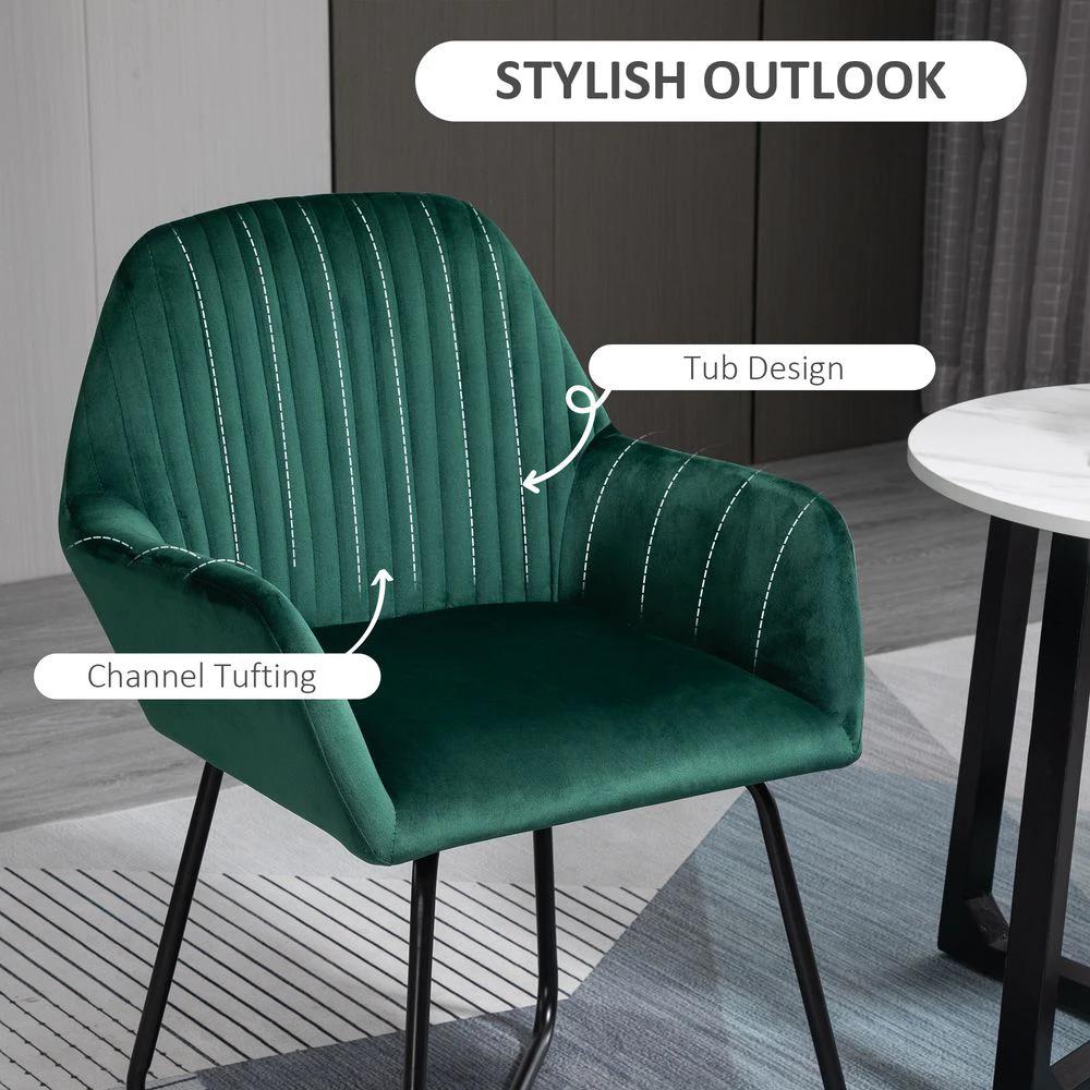 Modern Accent Chair Velvet-Feel Upholstered Lounge Armchair Metal Base Green by HOMCOM