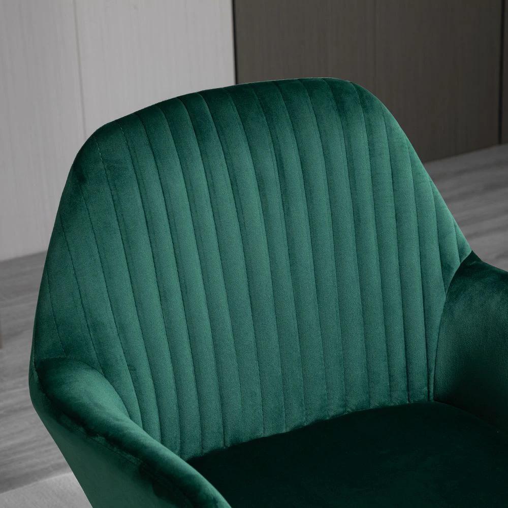 Modern Accent Chair Velvet-Feel Upholstered Lounge Armchair Metal Base Green by HOMCOM