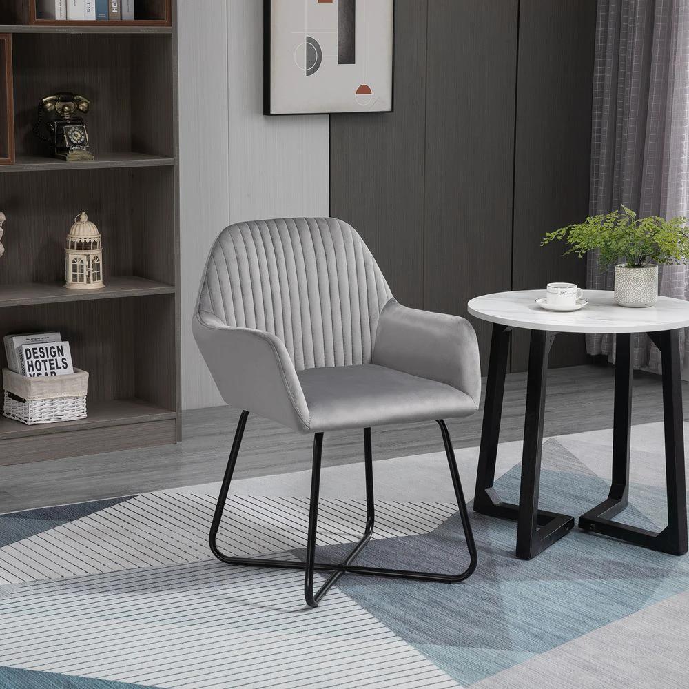 Modern Accent Chair Velvet-Feel Upholstered Lounge Armchair Metal Base Grey by HOMCOM