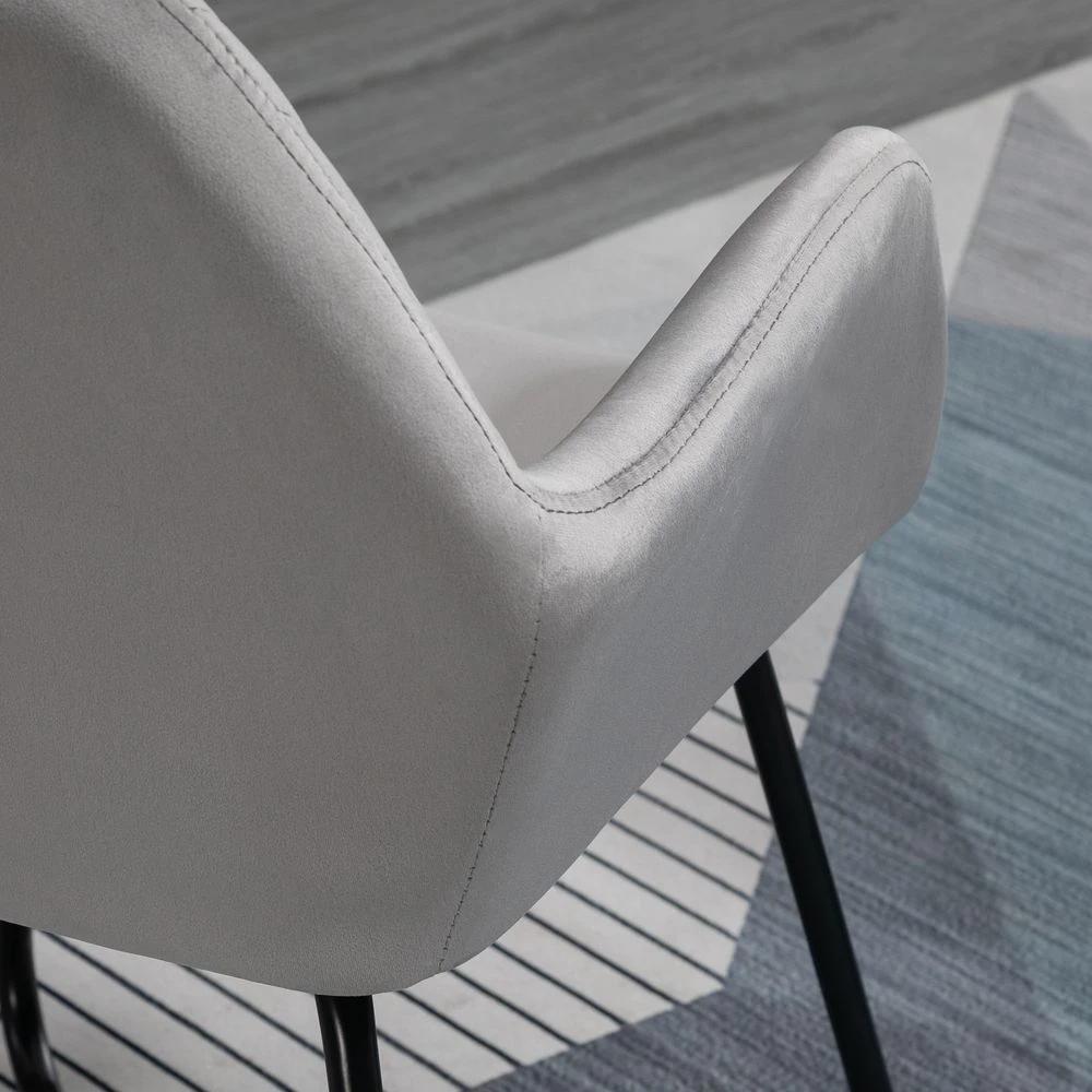 Modern Accent Chair Velvet-Feel Upholstered Lounge Armchair Metal Base Grey by HOMCOM