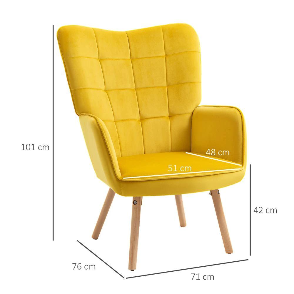 Modern Accent Chair Velvet-Touch Tufted Wingback Armchair, Yellow by HOMCOM