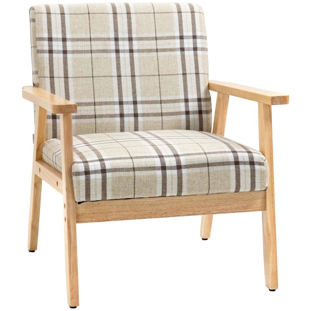Modern Accent Chairs Upholstered Linen-Feel Living Room Chair Beige by HOMCOM