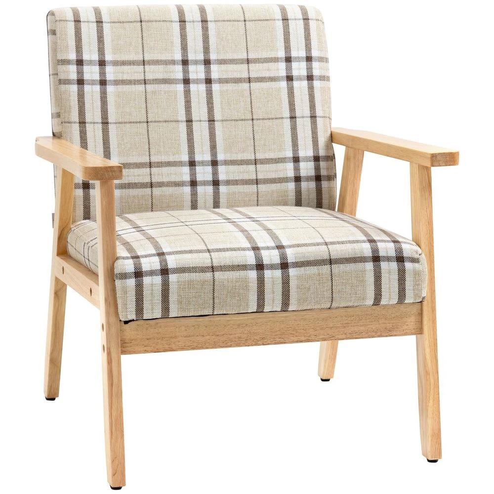 Modern Accent Chairs Upholstered Linen-Feel Living Room Chair Beige by HOMCOM