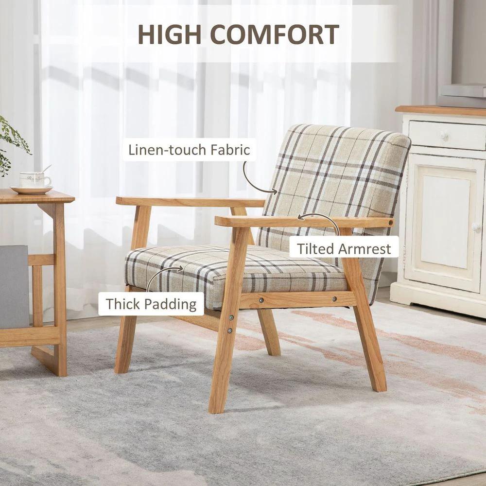 Modern Accent Chairs Upholstered Linen-Feel Living Room Chair Beige by HOMCOM