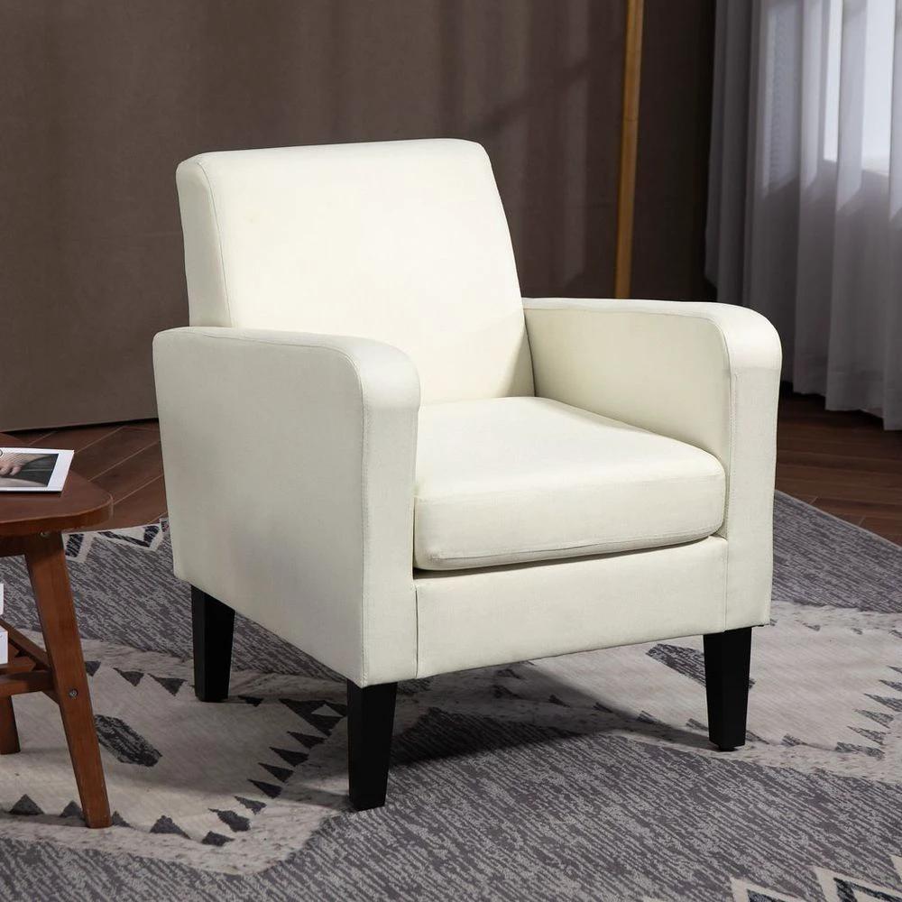 Modern Armchair Accent Chair with Rubber Wood Leg for Bedroom Cream White by HOMCOM