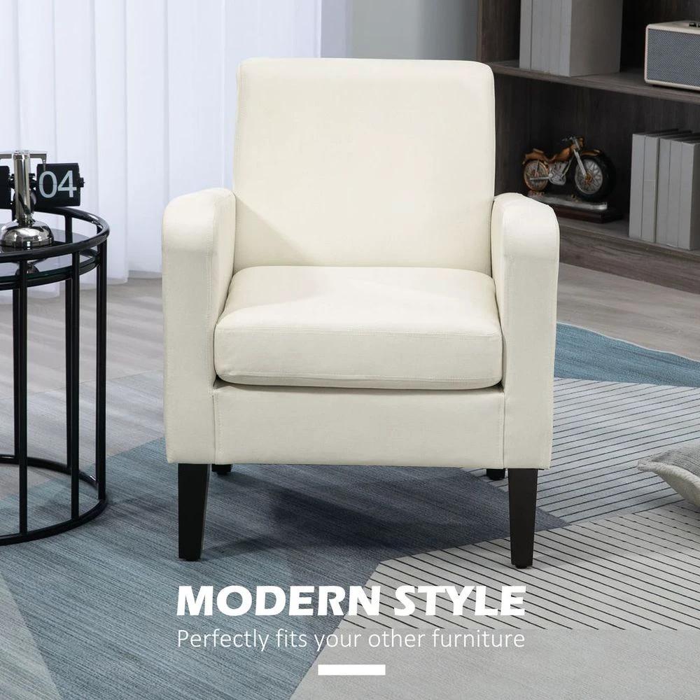 Modern Armchair Accent Chair with Rubber Wood Leg for Bedroom Cream White by HOMCOM