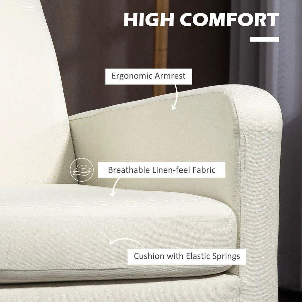 Modern Armchair Accent Chair with Rubber Wood Leg for Bedroom Cream White by HOMCOM