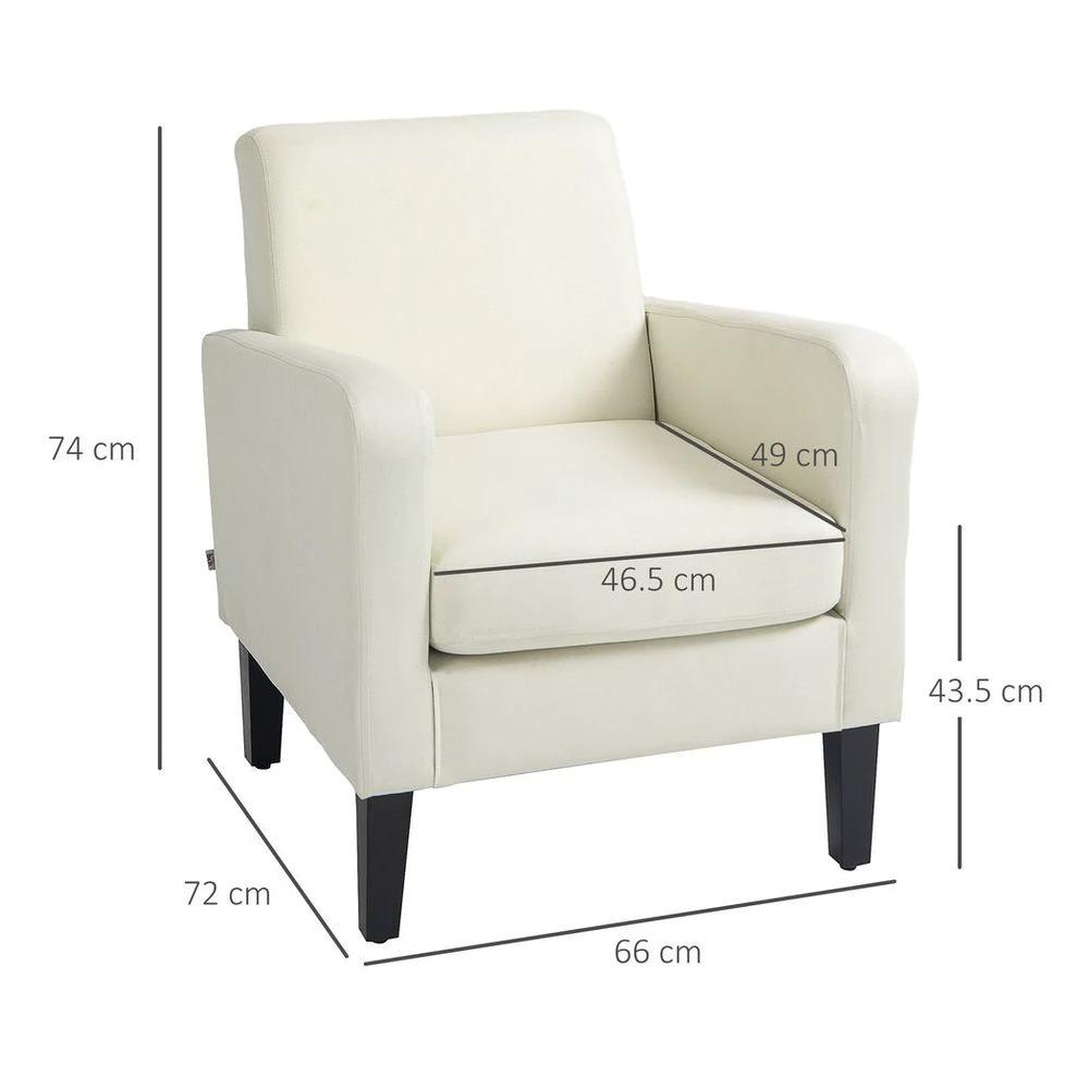 Modern Armchair Accent Chair with Rubber Wood Leg for Bedroom Cream White by HOMCOM